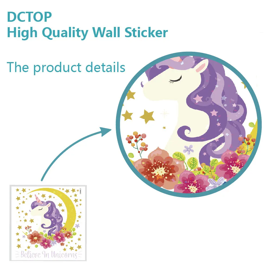 Believe in Unicorn with Moon & stars Myth Wall Decal Kids Children's Girls Art Vinyls Stickers Bedroom Home Decorative Wallpaper