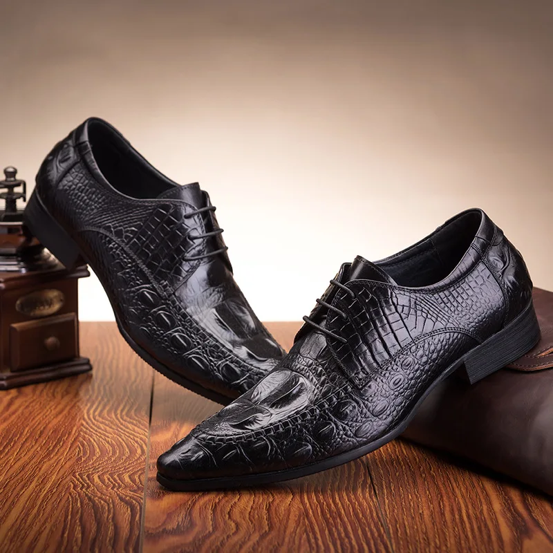 Новый с узором «крокодиловая кожа» натуральная кожа мужская обувь мужской деловой костюм торжественное платье Мужская обувь высокого