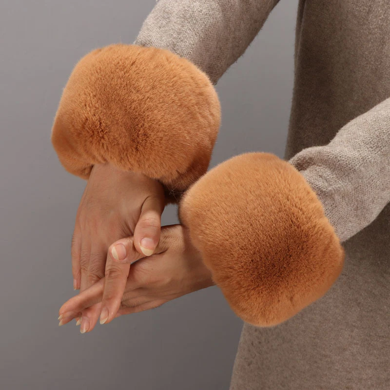 

Winter Warm Wristbands One Pair Faux Rabbit Fur Oversleeve Cuff Women's Parkas Fur Wrist Gloves Sleeve Cuff Cover Mittens 7G0402