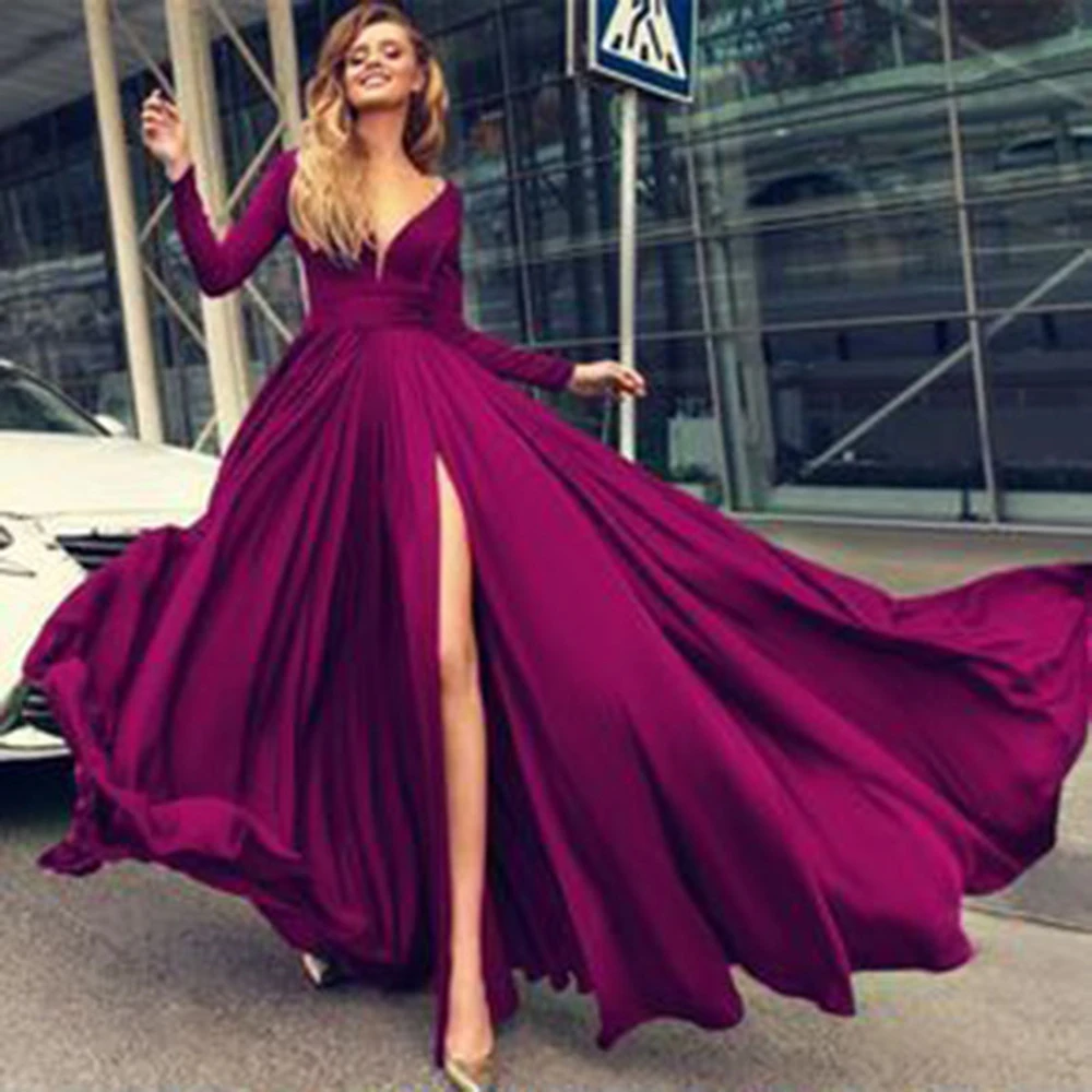 

Sexy Prom Dresses Long Side Split Chiffon Prom Gowns Long Formal Women Evening Party Gowns Robe De Soiree Abendkleider