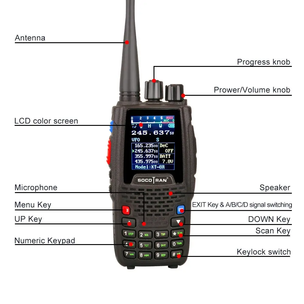 Четырехдиапазонная рация UHF VHF 136-147Mhz 400-470mhz 220-270mhz 350-390mhz 4 Band портативная двухсторонняя радиоприемопередатчик KT-8R