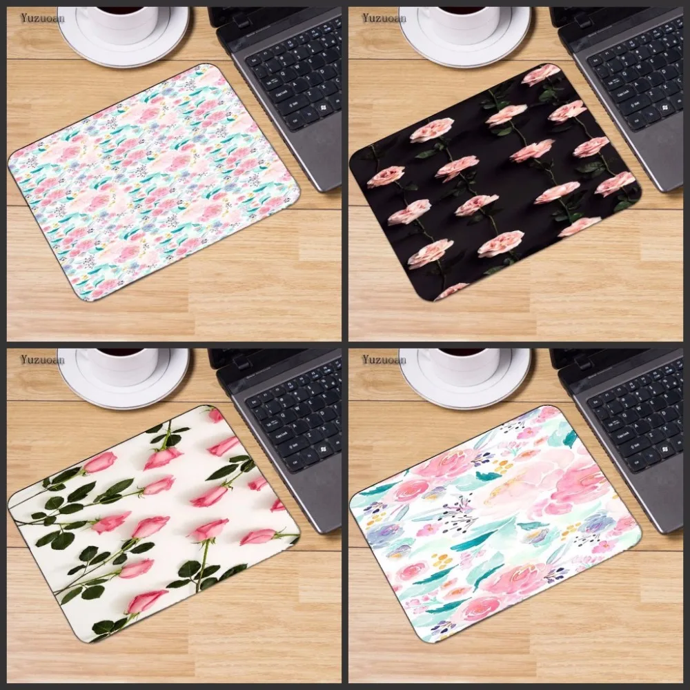 Yuzuoan Simple Design Pink flowers Office Mice Gamer Soft Mouse Pad
