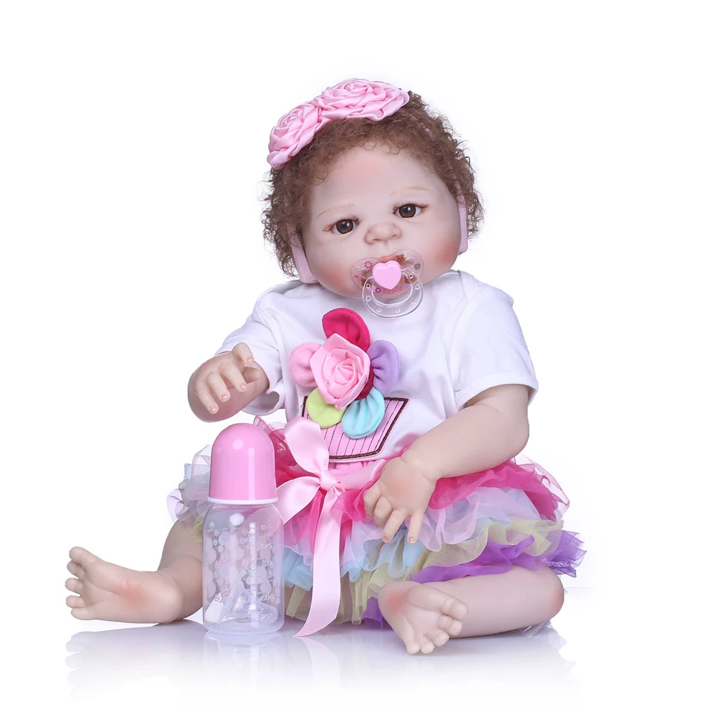 

New Design 57 cm Reborn Dolls Full Silicone Vinyl Newborn Girl Babies Lifelike rooted hair handmade princess menina bathe toy
