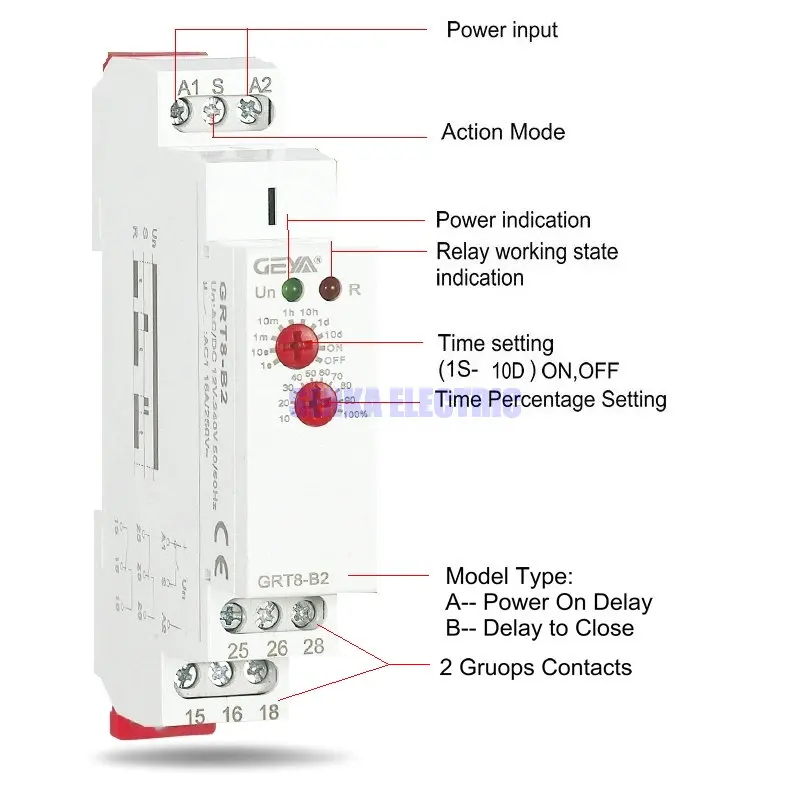 GRT8-B1 Zeitschaltrelais Abschaltverzögerung AC/DC DIN-Schienenart Mini-Relais 12 V ~ 240 V GRT8-B1 Zeitschaltrelais Abschaltverzögerung AC/DC DIN-Schienenart Mini-Relais 12 V ~ 240 V