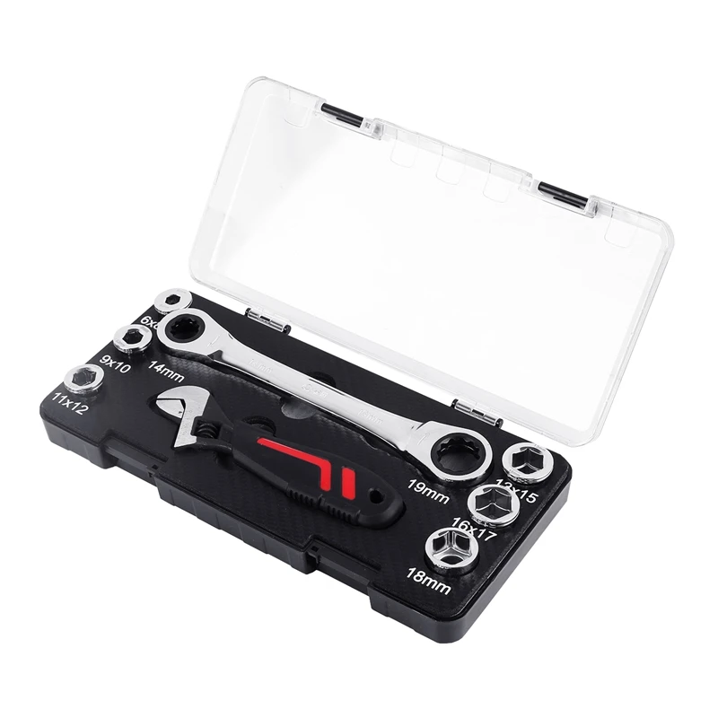 

8 Pieces /Set 15IN1 Multi-function Fixed Head Combination Gear Nut Wrench Set 6-19 MM Double Head Socket Wrench Auto Repair Tool