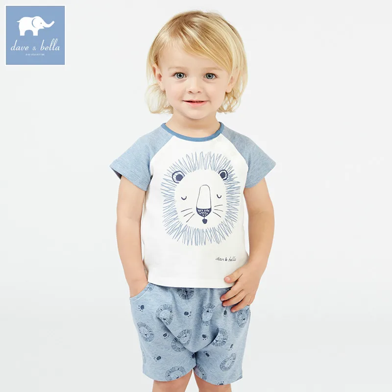 

DBM7644 dave bella summer baby fashion lion print tops+short outfits children high quality suit boys clothing sets toddler 2pcs
