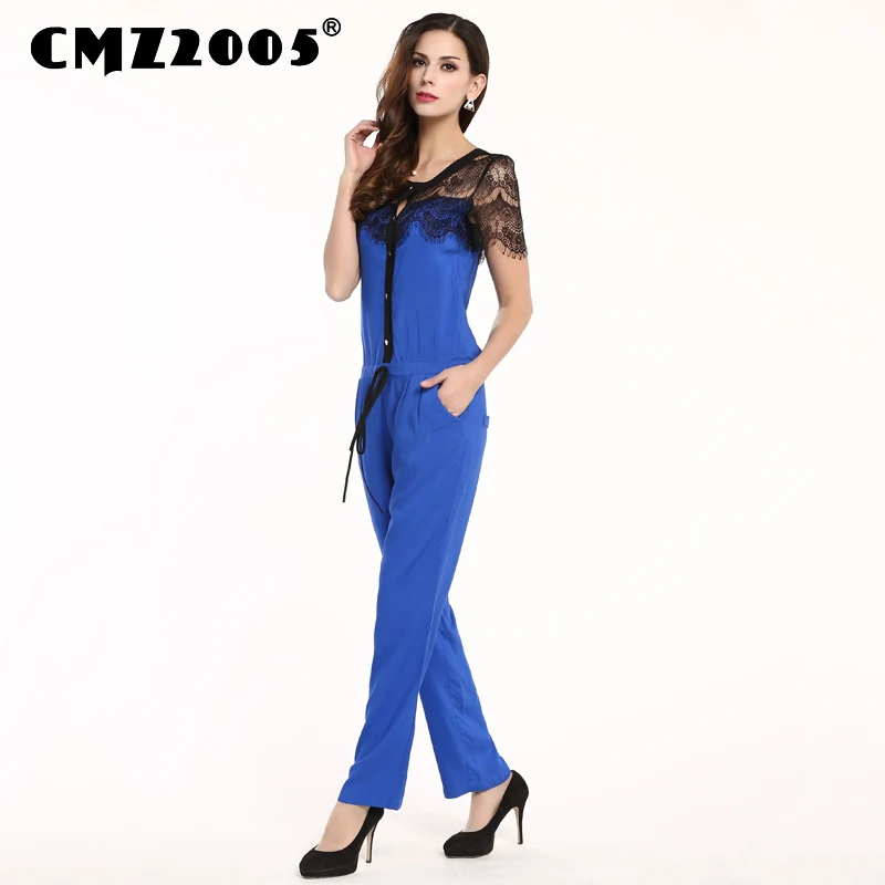 

Hot Sale New Women Apparel Short Sleeves Sexy Lace Knitting Straight Patchwork Fashion Casual Summer bodysuit Jumpsuits 71018