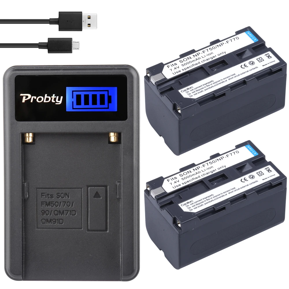 

2Pcs PROBTY 5000mAh NP-F770 NP-F750 NPF770 F750 battery + LCD Charger For Sony CCD-SC5 CCD-SC100 CCD-TR910 DCR-TRV315 CCD-RV100