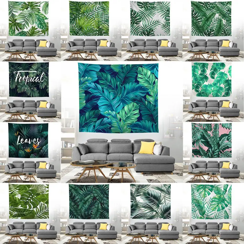 ZEIMON 3D Green Leaves Tapestry Tropical Plant Wall Hanging Farmhouse 