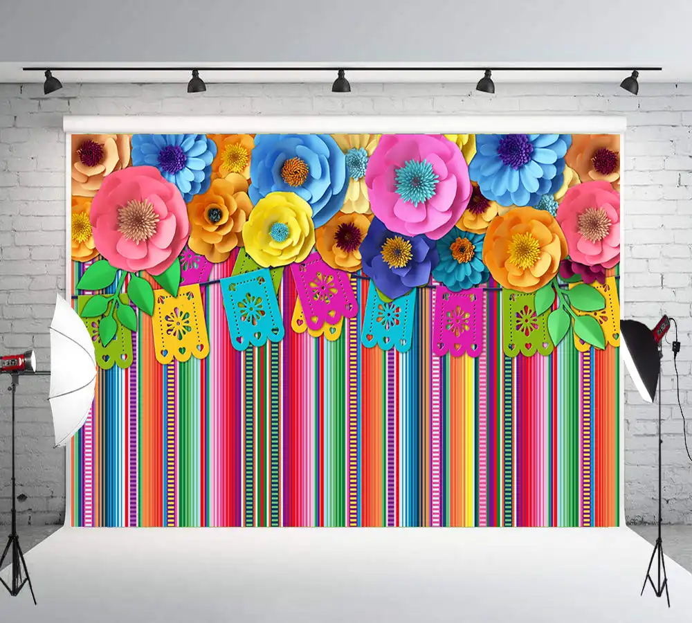 YEELE Fiesta Party Backdrop 12x8ft Mexican Fiesta Carnival Colorful Wood Floor Photography Background Birthday Baby Shower Decorations Cinco De Mayo Photobooth Digital Wallpaper 