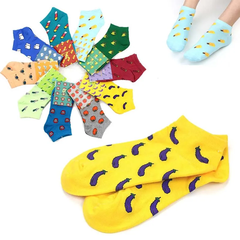 

New Cute Fruit Patterned Short Cartoon Socks Women Art Print Cotton Thin Summer Socks Kawaii Funny Ankle Sock Unisex Hosiery