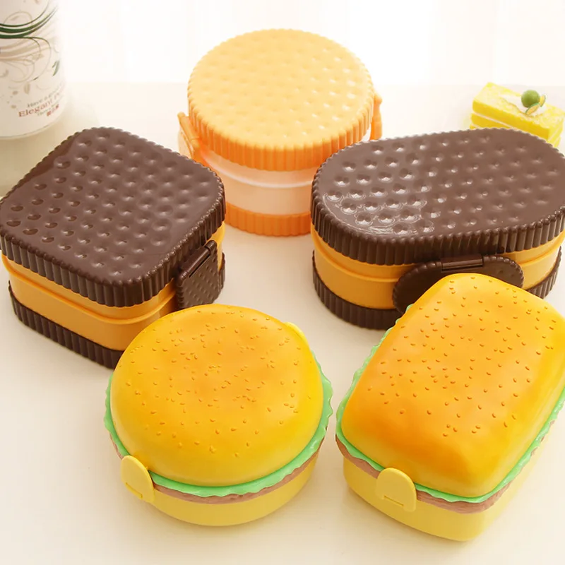 Children Hamburger Bento Lunch Box Food Container Storage with Spoon Fork XI
