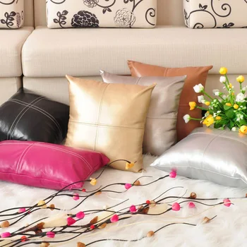 

Glossy Soft Metallic Solid color PU Leather Cushion Cover Model Room Decor Vintage Luxury Europe Leatherette
