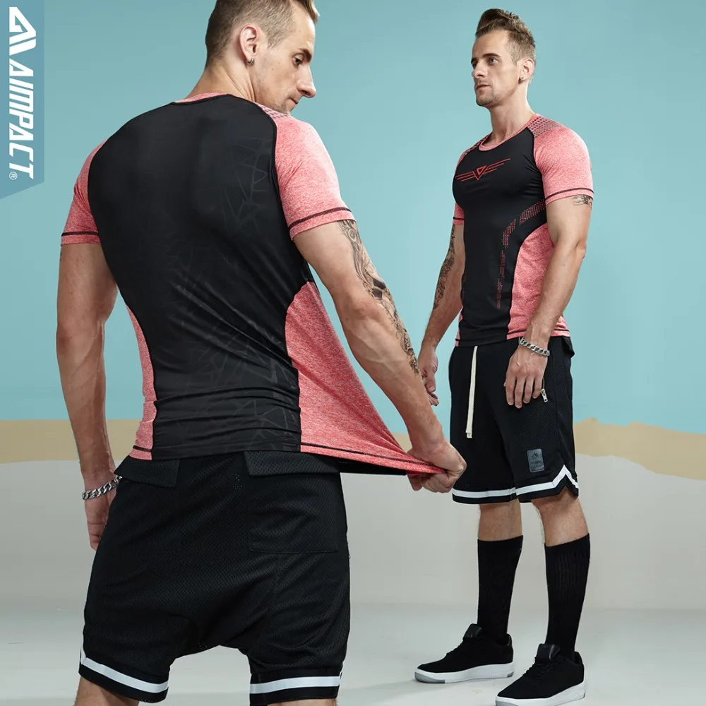 Aimpact 2018 New Men Tight Tshirts Fashion Sexy Slim Fit Workout Tees for Men Crossfit Elastic Patchwork T-shirt Male AM1061