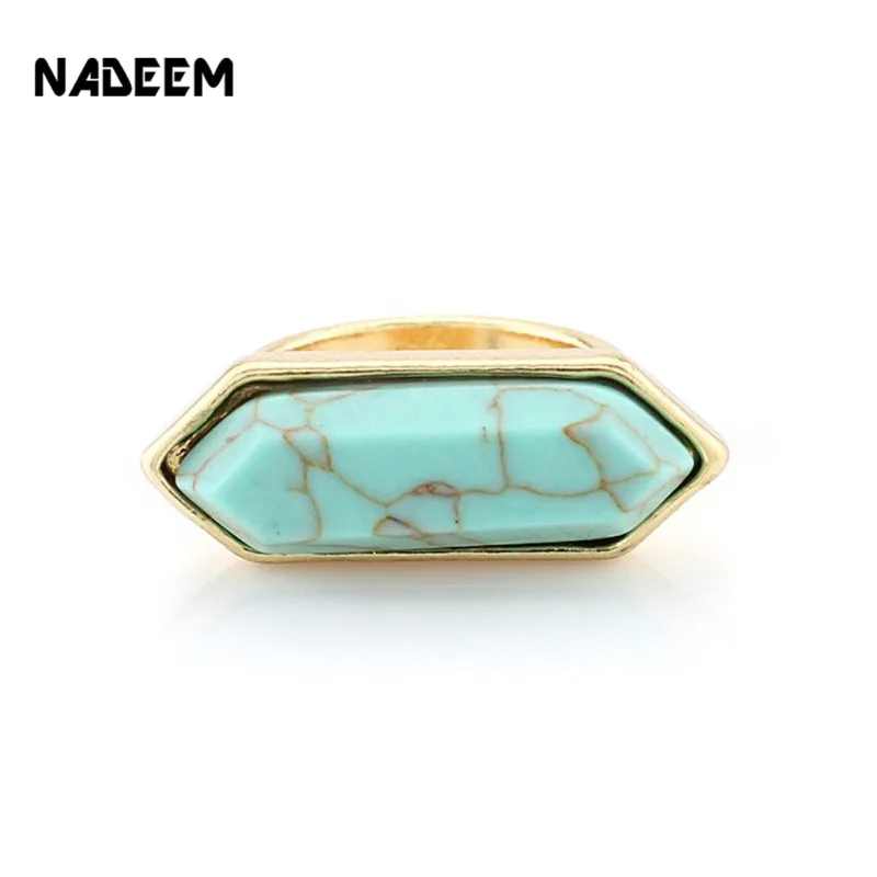 

Newest Arrival Gold Color Fashion Bohe Geometric Arrow Shape Howlite White Green Faux Marble Stone Ring For Women Girl Gift