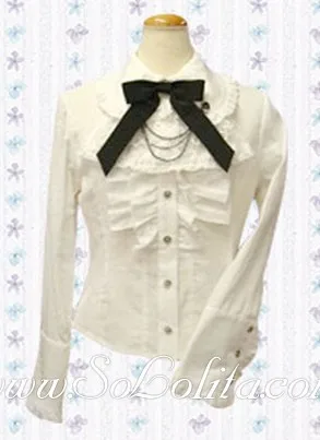 Черная плиссированная Хлопковая женская блузка в стиле Лолиты с бантом - Цвет: Белый