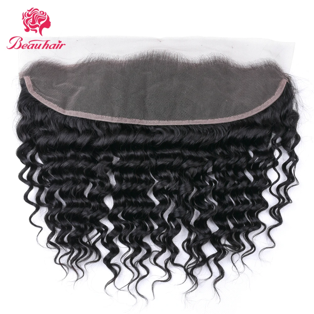 Beau Hair Deep Wave Peruvian 100% Human Hair frontal Non-Remy Natural Color Free Shipping 13*4 Lace Frontal with baby hair