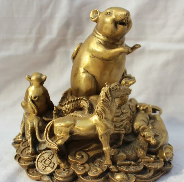 

JP S62 China Chinese Zodiac Brass Year Mouse Horse Dragon Tiger Dog Pig Monkey Statue