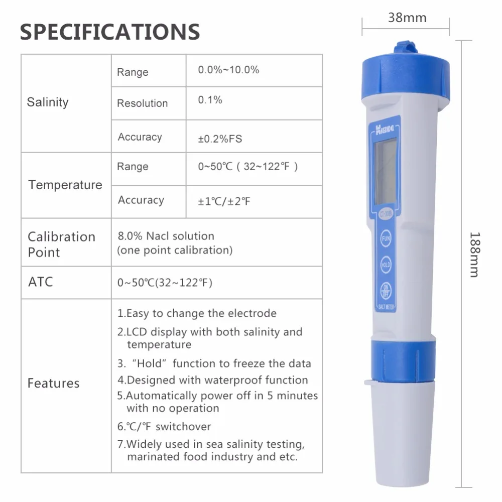 Цифровой водонепроницаемый измеритель соли диапазон от 0.0% до 10.0% качество воды в аквариуме тестер для бассейна ручка Тип Тестер солености Salinometer