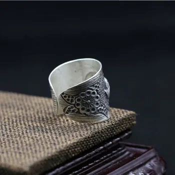 

S925 sterling silver jewelry Thai Chiang Mai handmade elephant carving adjustable Thai silver ring for men and women