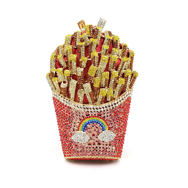 Bridal wedding party purses women evening party special bag diamonds French fry fries rainbow clutches crystal purses shoulder bags women evening bag