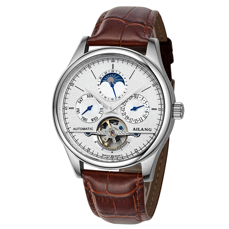 

AILANG 6826 Switzerland watches men luxury brand automatic multi-functional Moon Phase Watch tourbillon white relogio masculino