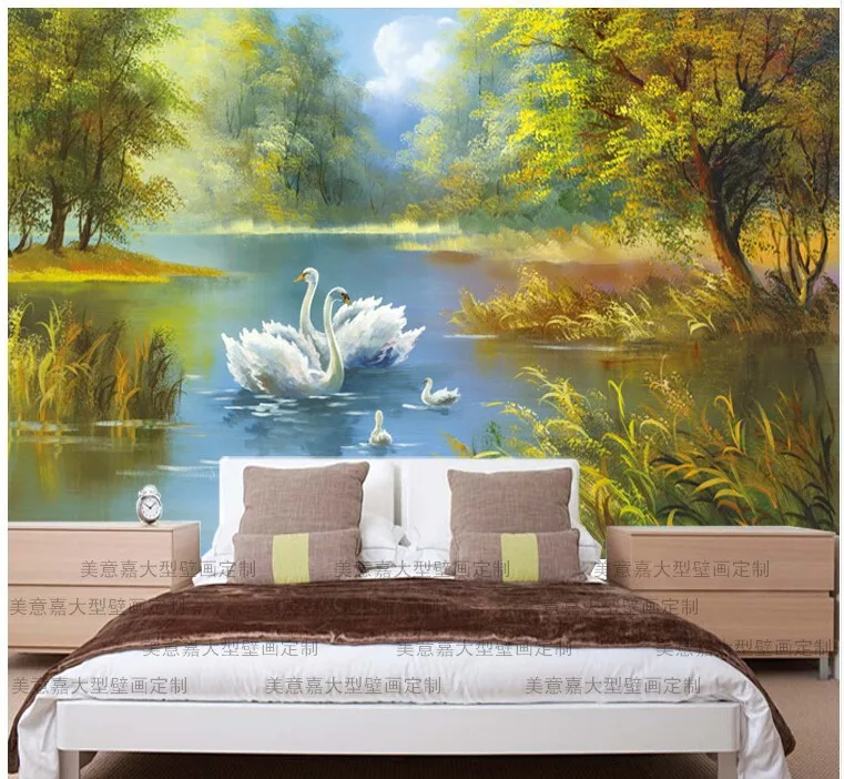 Бесплатная доставка на заказ 3 d Современная Фреска диван для гостиной ТВ крыльцо задний фон обои Лебединое озеро