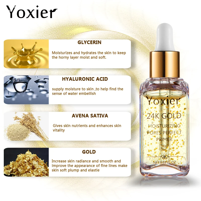 3 шт./лот Yoxier брендовая основа для макияжа увлажняющая эссенция 24k Gold контроль