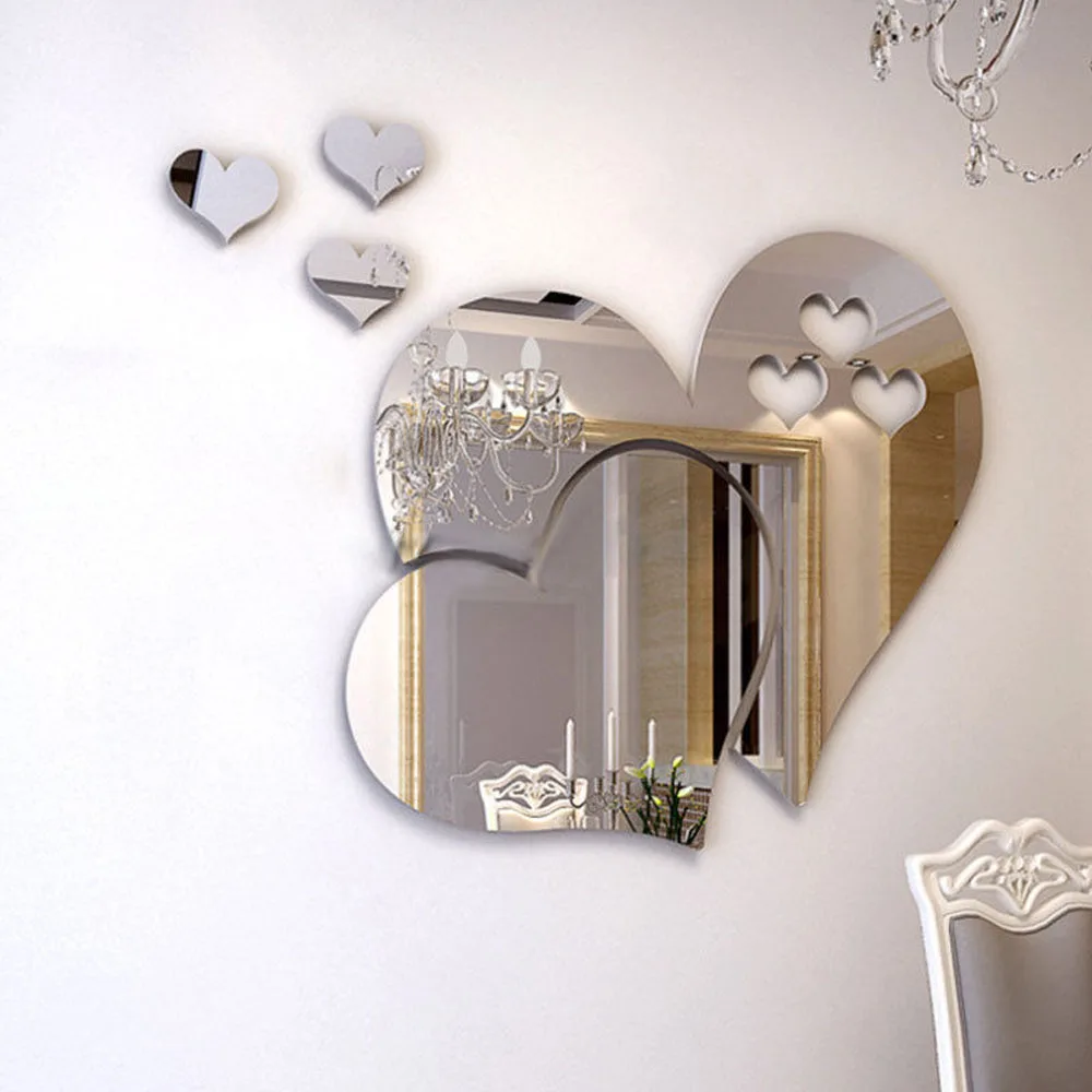 New 3D Mirror Love Hearts Wall Sticker Decal DIY Home Room Art Mural