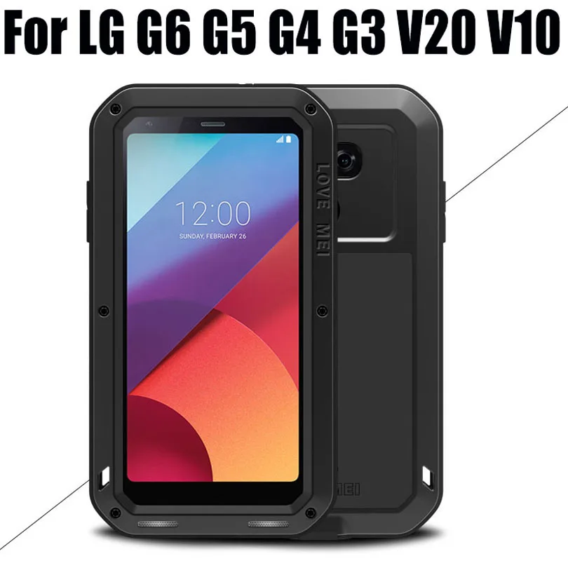 Чехол для LG G6 G5 G4 G3 V20 V10 Оригинал LOVE MEI алюминиевый металл + стекло Gorilla Shock Drop