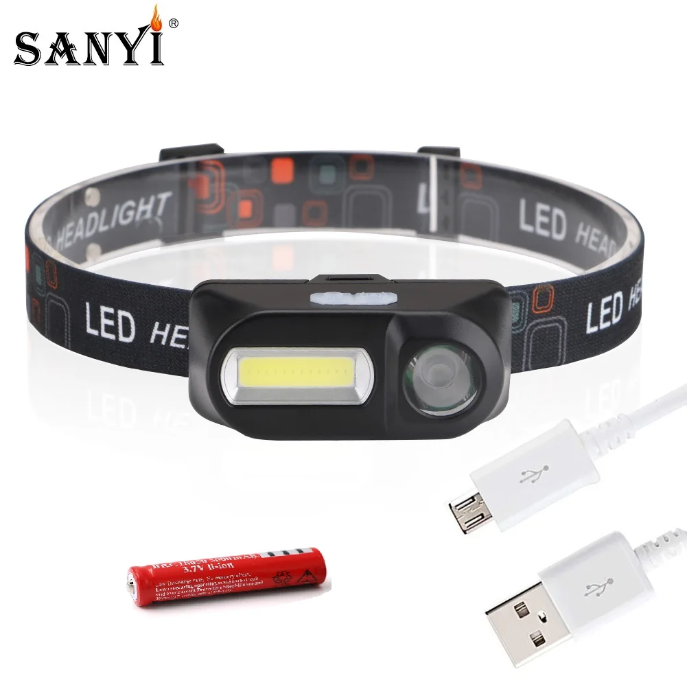 Sanyi COB XPE светодиодный мини налобный фонарь 7 режимов зарядка через USB для кемпинга