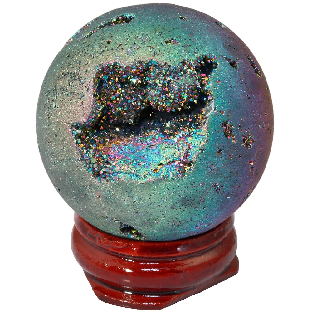 SUNYIK Titanium Coated Druzy Geode SphereCrystal Quartz Agate Gem Stone Egg/BallSculpture Figurine Healing Jewelry Packaging