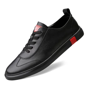 

Men Genuine Leather Casual Shoes Men Lace Up New Fashion Sneakers Rubber Sole Non-slip Leather Flats trend wild student C4