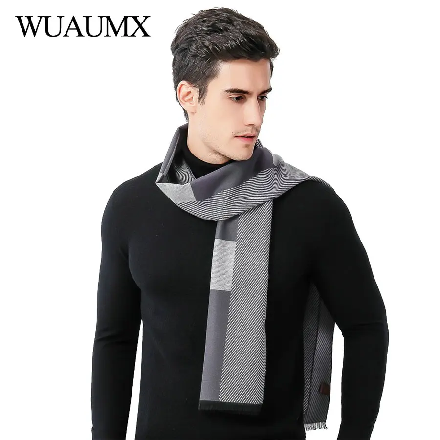 Wuaumx Высокое качество зимние шарфы для Для мужчин в клетку и полоску шарфы мужской теплый шарф платки шейный платок глушитель Винтаж платки homme