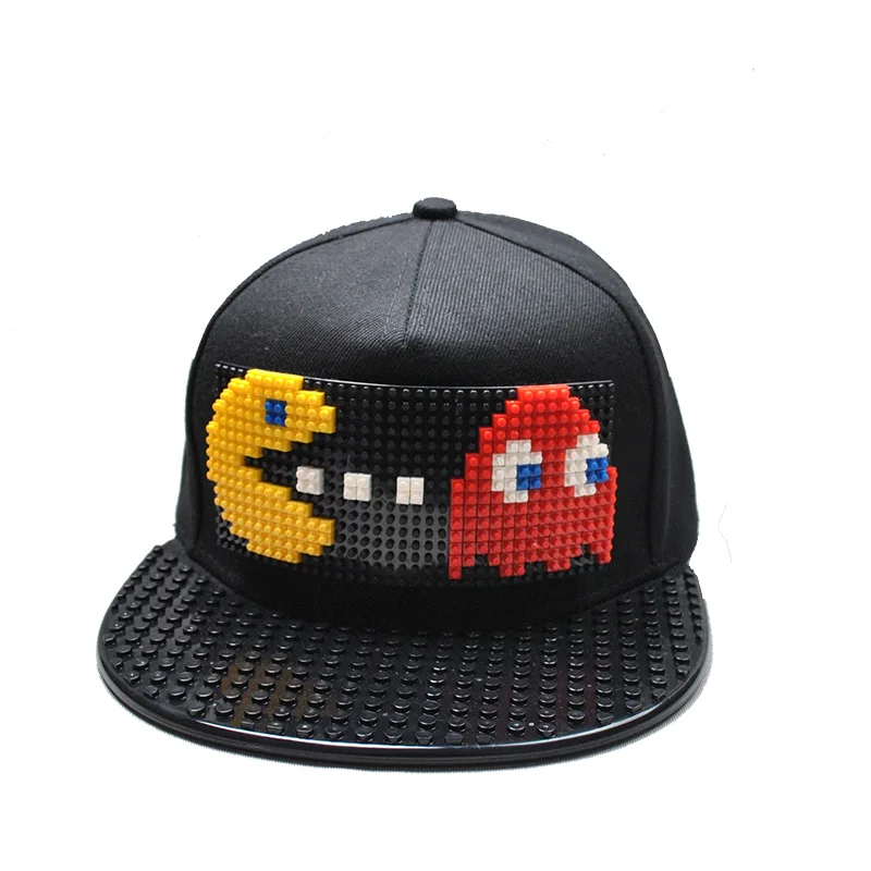 Новые головоломки игры блоки DIY лего бейсбольная шляпа Боб Марли пиксели супергерой папа шапки Snapback кепки для мужчин и женщин Съемный - Цвет: PacMen