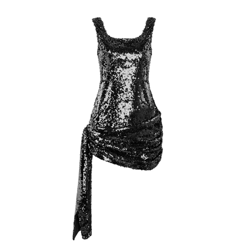Хай-стрит, новая мода взлетно-посадочной полосы дизайнерские вечерние платье Для женщин пикантные серебристые женские туфли-лодочки с блестками мини-платье
