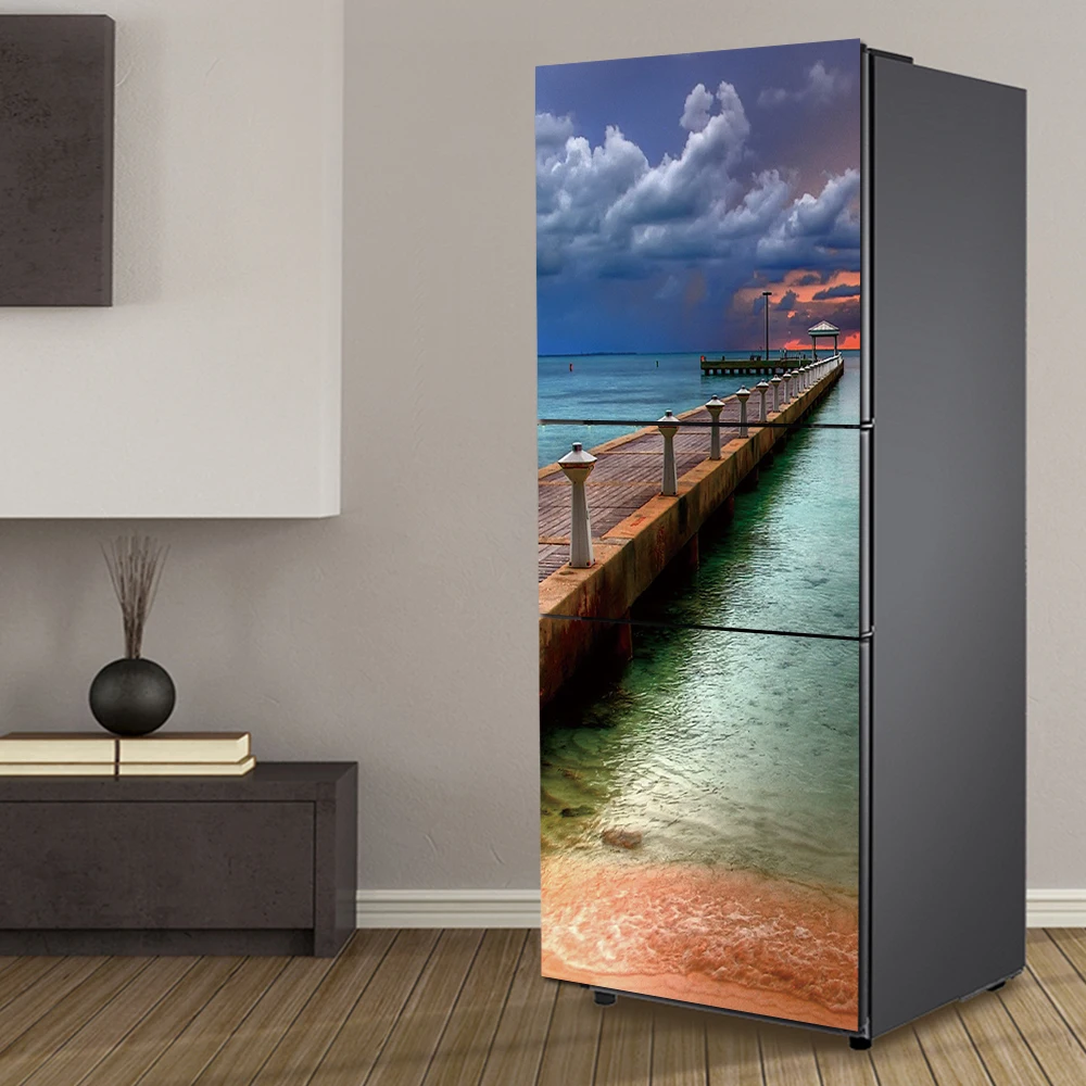 

HD Print 3D Sea Landscape Poster PVC Waterproof Entire Fridge Sticker Creative Stickers DIY Home Decor Fridge Wall Sticker