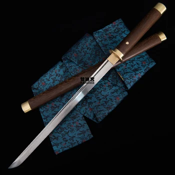 

High quality Handmade Folded steel Short Chinese Traditional sword Sharp Knife Tang dynasty Dao Exquisite carved sword tan
