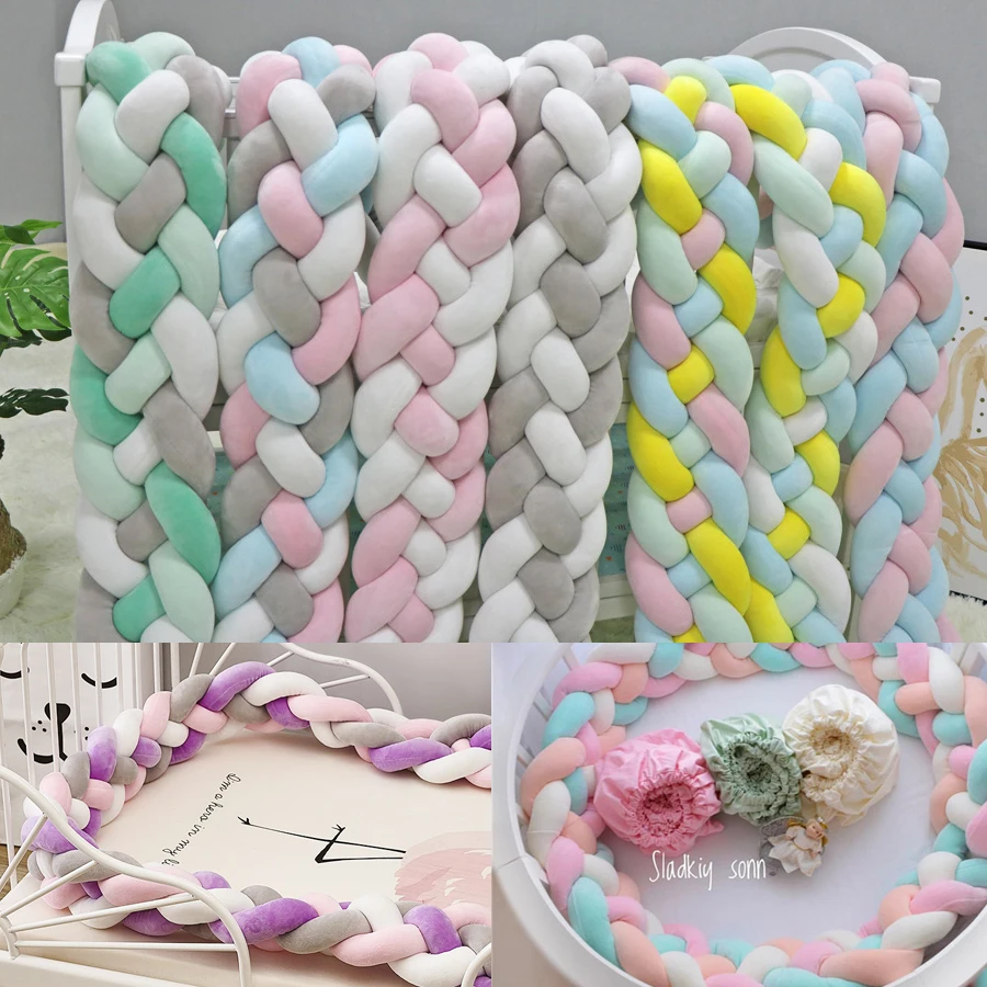 

Putonme 4 Braids 2m Knot Soft Baby Bed Bumper Crib Sides Newborn Crib Pad Protection Cot Bumpers Infant Room Decor Plush Toy