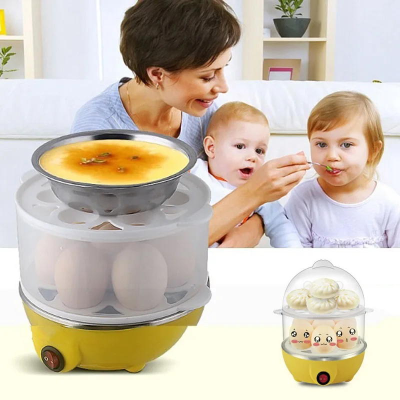 

2-Layer Rapid Egg Cooker Steamer Electric Egg Poacher Boiler 14 Egg Capacity Removable Tray TN99
