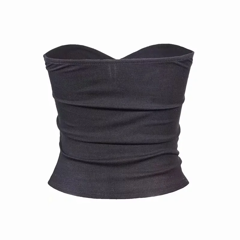 Ellacey New 2019 Summer Beach Women Tube Top Strapless Sexy Tops Ruched Bandeau Top Off Shoulder Crop Top Women Short Intimates