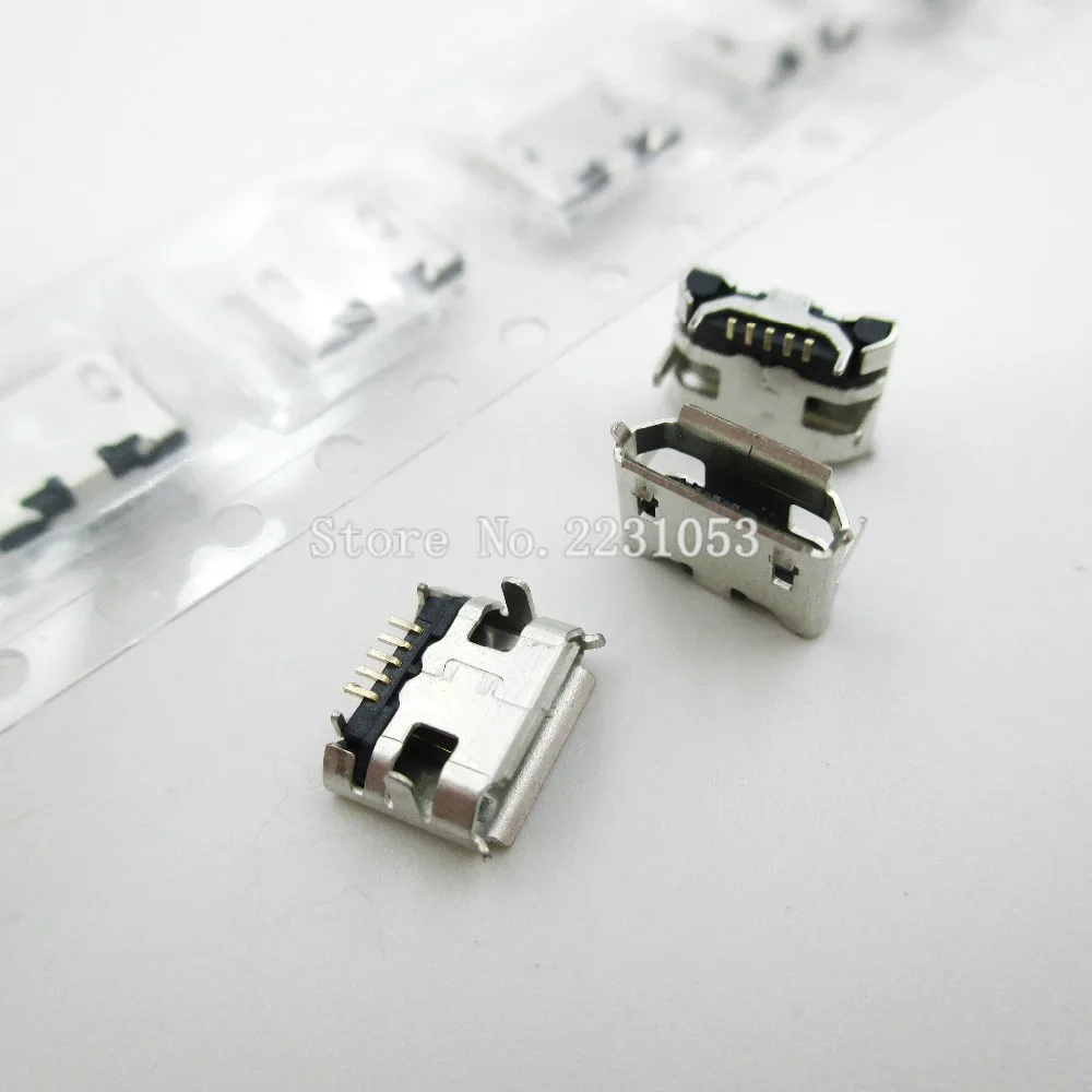 20 шт./лот Micro USB 5 P, 5-контактный разъем DIP Micro USB, 5-контактный разъем Micro USB, хвостовое гнездо для зарядки