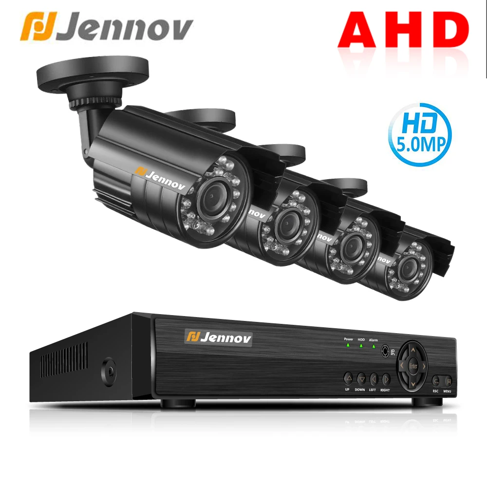 

Jennov AHD Camera 4CH 5.0MP CCTV Set Security Camera System Video Surveillance System DVR Kit P2P Outdoor Waterproof Night View
