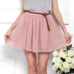Летние женские/дамская модная юбка эластичный пояс двухэтажные шифон нескольких Цвет Юбки для женщин сплошной Цвет плиссированная юбка