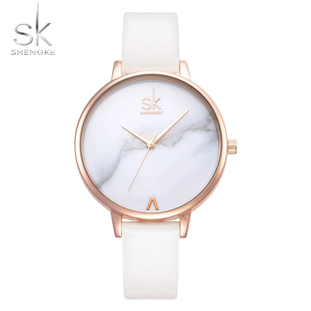 Shengke Top Brand Fashion Ladies Watches Leather Female Quartz Watch Women Thin Casual Strap Watch Reloj
