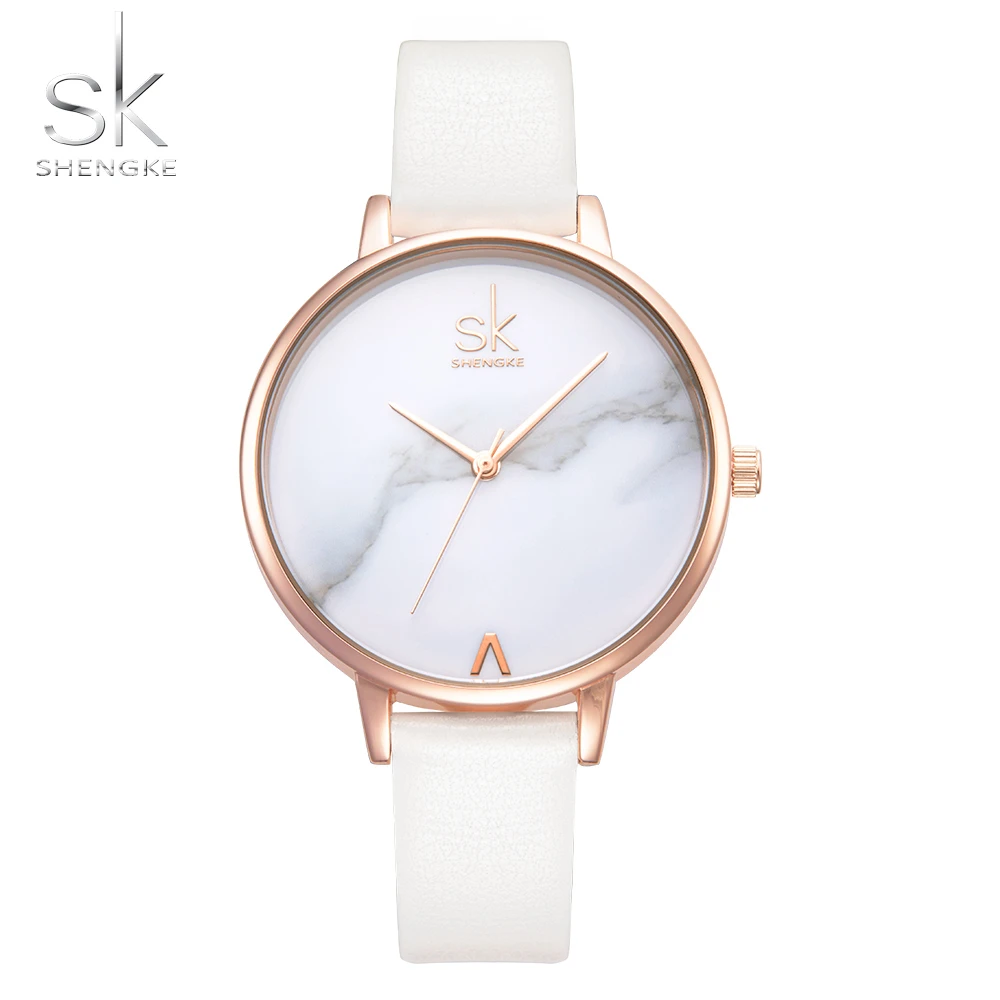Shengke лучший бренд кутюр Часы кожаные женские кварцевые часы Для женщин тонкий Повседневное ремешок Reloj Mujer Мрамор циферблат sk