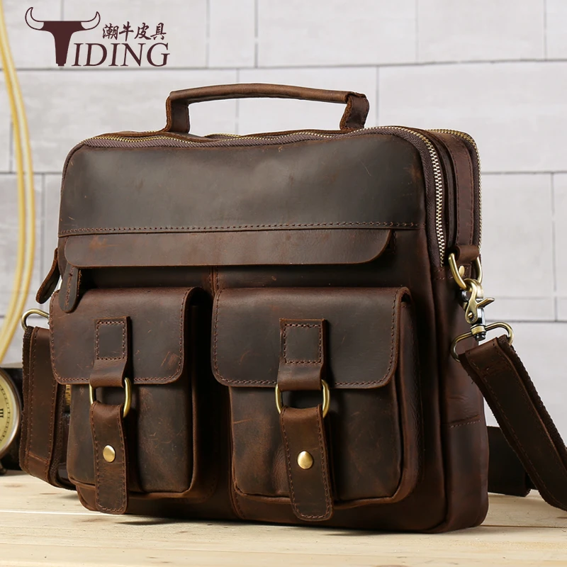 

men briefcase cow leather 2017 new business man dress casual vintage solid pocket brown fashion brand handbags real leather bags