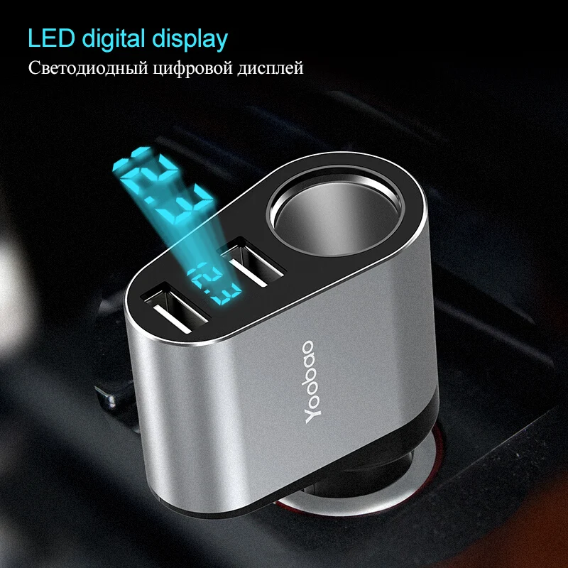 Yoobao 2 USB Автомобильное зарядное устройство 2.4A Быстрая зарядка ЖК-тестер напряжения 3 в 1 Универсальное автомобильное зарядное устройство для Xiaomi Mi для iPhone X 8 7 6 5 4 S