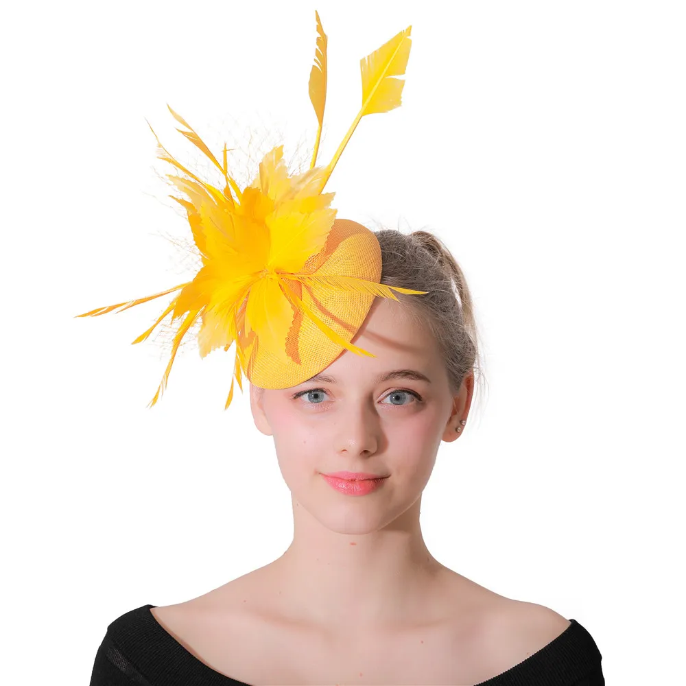 Yellow Feather Flower Fascinators Veils 