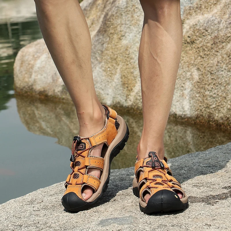 POLALI/брендовая мужская обувь из натуральной кожи; новые летние мужские сандалии больших размеров; мужские сандалии; модные сандалии; шлепанцы; большие размеры 38-46